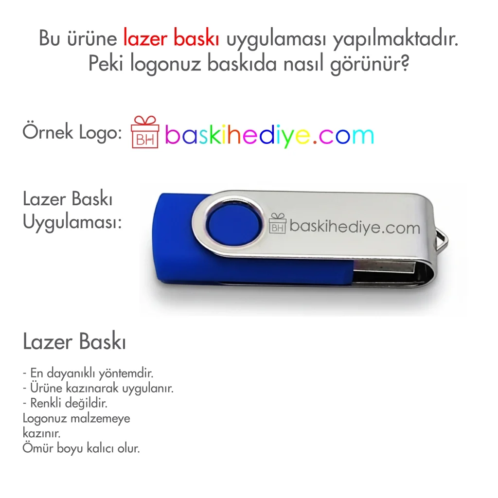 Plastik Çevirmeli USB Bellek - 16 GB Kutusuz Mavi